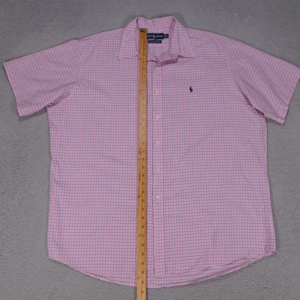 Polo Ralph Lauren Shirt Mens XL Pink Blue Plaid Button Down Short Sleeve